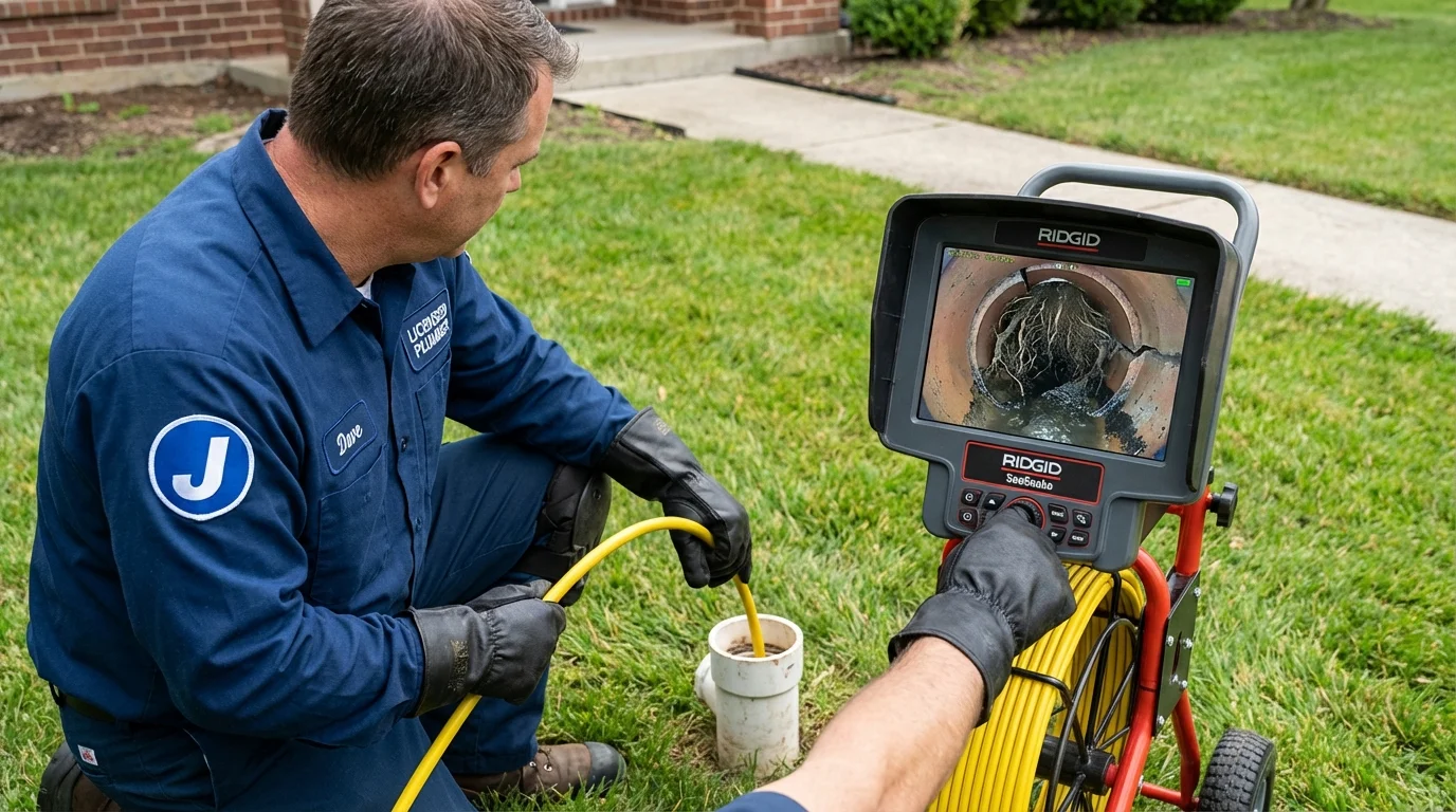 Sewer camera inspection being performed by Johns Plumbing LLC in Pleasant Valley