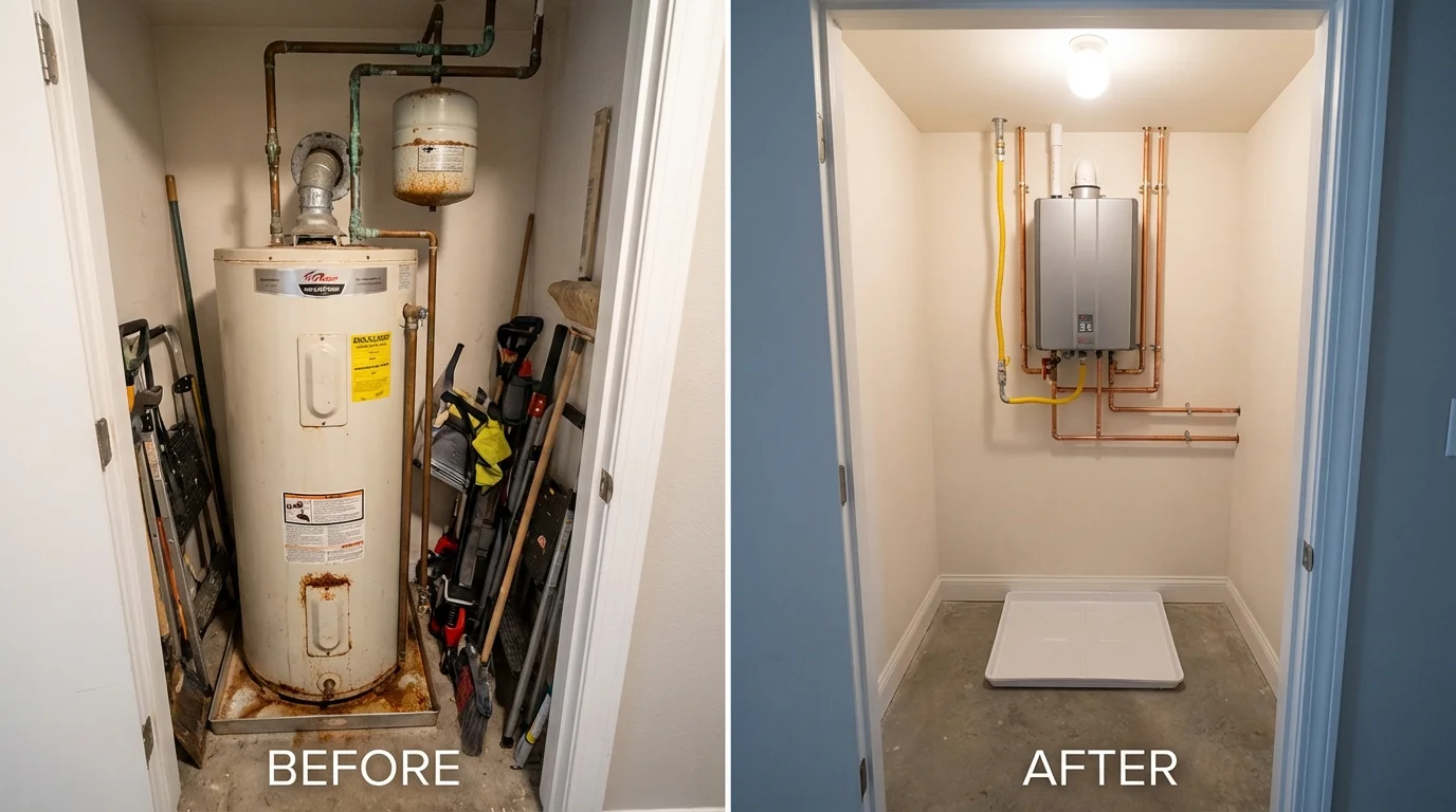 Tank water heater versus wall-mounted tankless unit comparison for Pleasant Valley, NY homeowners