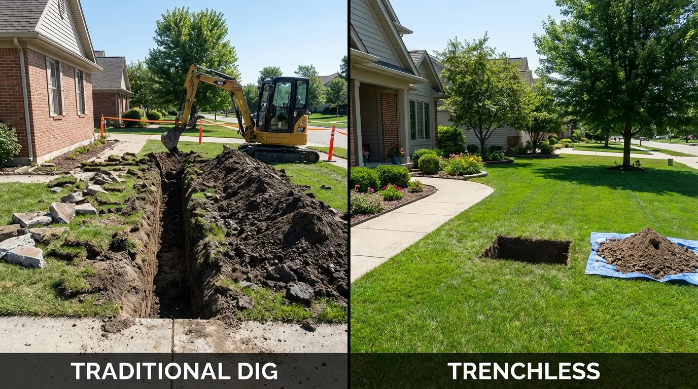 Trenchless sewer repair with minimal yard damage versus traditional excavation in Pleasant Valley, NY